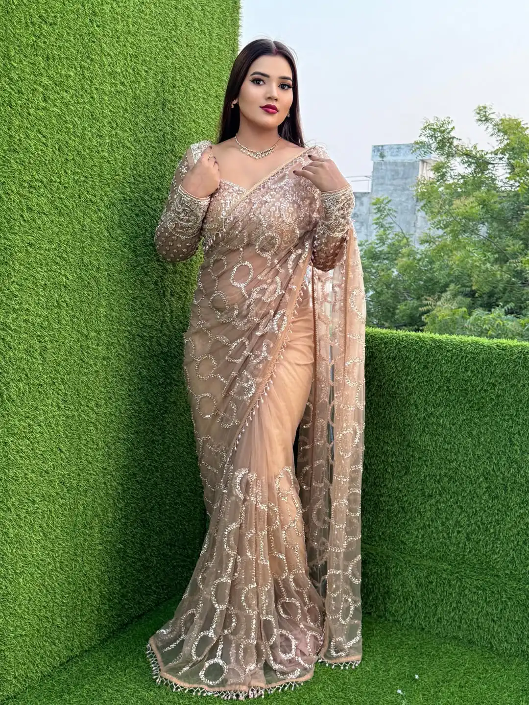 DF 3490 Chiku Color Butterfly Net Heavy 5mm Sequins Embroidery work Saree Casual, Wedding, Festive, Events . Expected Delivery  4-6 Working Days @1799/- only                                                                                | Sarees, Bollywood Sarees, Creative Sarees, Designer Sarees, Embroidered Sarees, Ethnic Saree, Modern Digital sarees, Party Wear Sarees