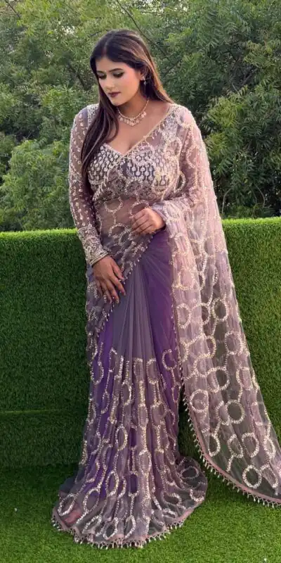 DF 3490 Lavender Color Butterfly Net Heavy Sequins Embroidery work Saree Casual, Wedding, Festive, Events . Expected Delivery 4-6 Working Days @1799/- only | Sarees, Bollywood Sarees, Creative Sarees, Designer Sarees, Embroidered Sarees, Ethnic Saree, Modern Digital sarees, Party Wear Sarees