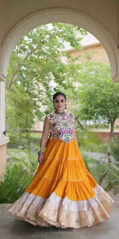 KA 5071 Orange Rayon Embroidery Work & Cowrie Work Lehenga Choli . Grab it for ₹2849. Delivery 4-6 Working Days. Shop now. | Lehenga, Bollywood Lehenga, Creative Lehenga, Designer Lehenga, Embroidered Lehenga, Party Wear Lehenga