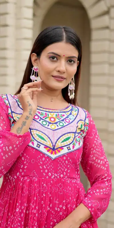 Ram 130 Pink in Colour Faux Georgette Bandhani Print Work Gown. Available at ₹1749 only. Delivery 4-6 Working Days. Shop now. | Gowns, Bollywood Gowns, Creative Gowns, Designer Gowns, Embroidered Gowns, Party Wear Gowns
