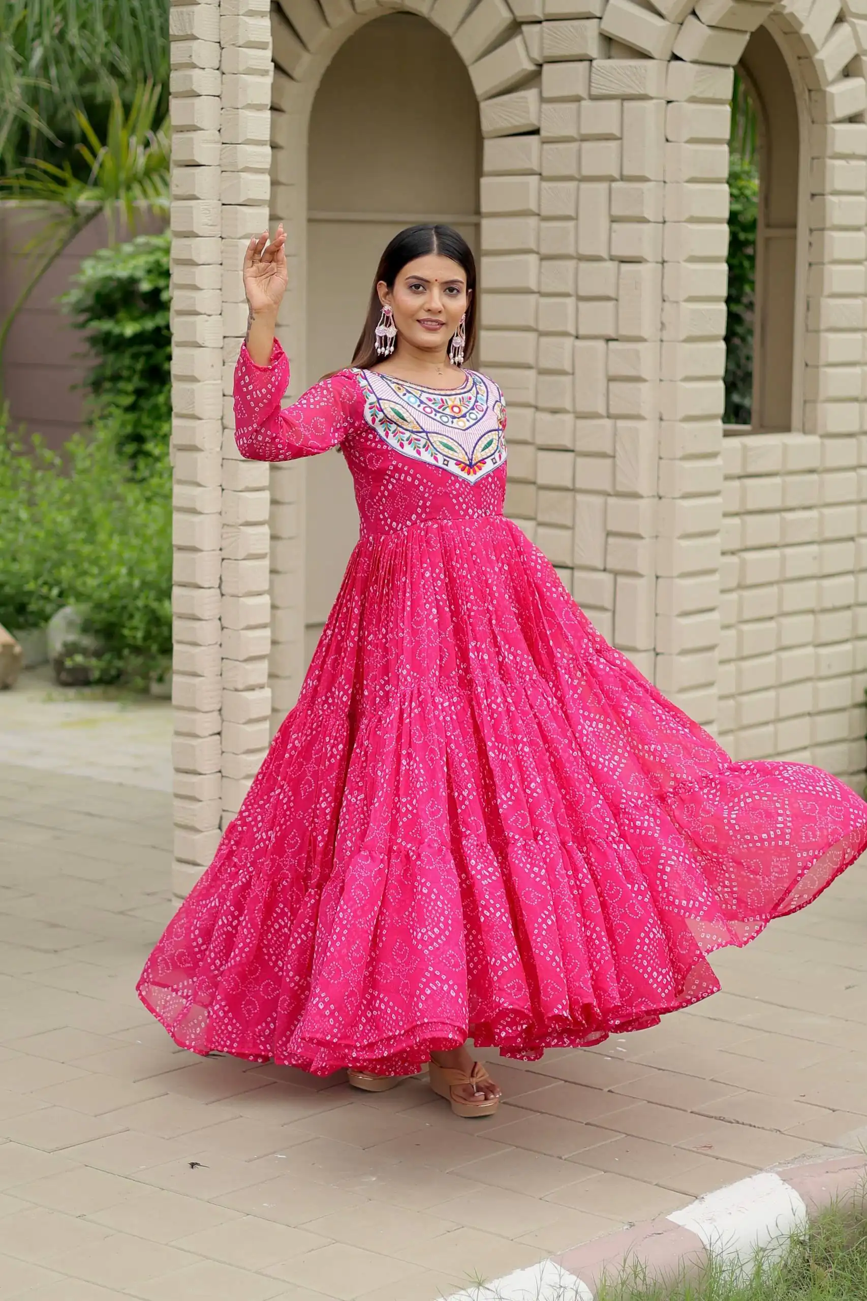 Ram 130 Pink in Colour Faux Georgette Bandhani Print Work Gown. Available at ₹1749 only. Delivery 4-6 Working Days. Shop now. | Gowns, Bollywood Gowns, Creative Gowns, Designer Gowns, Embroidered Gowns, Party Wear Gowns