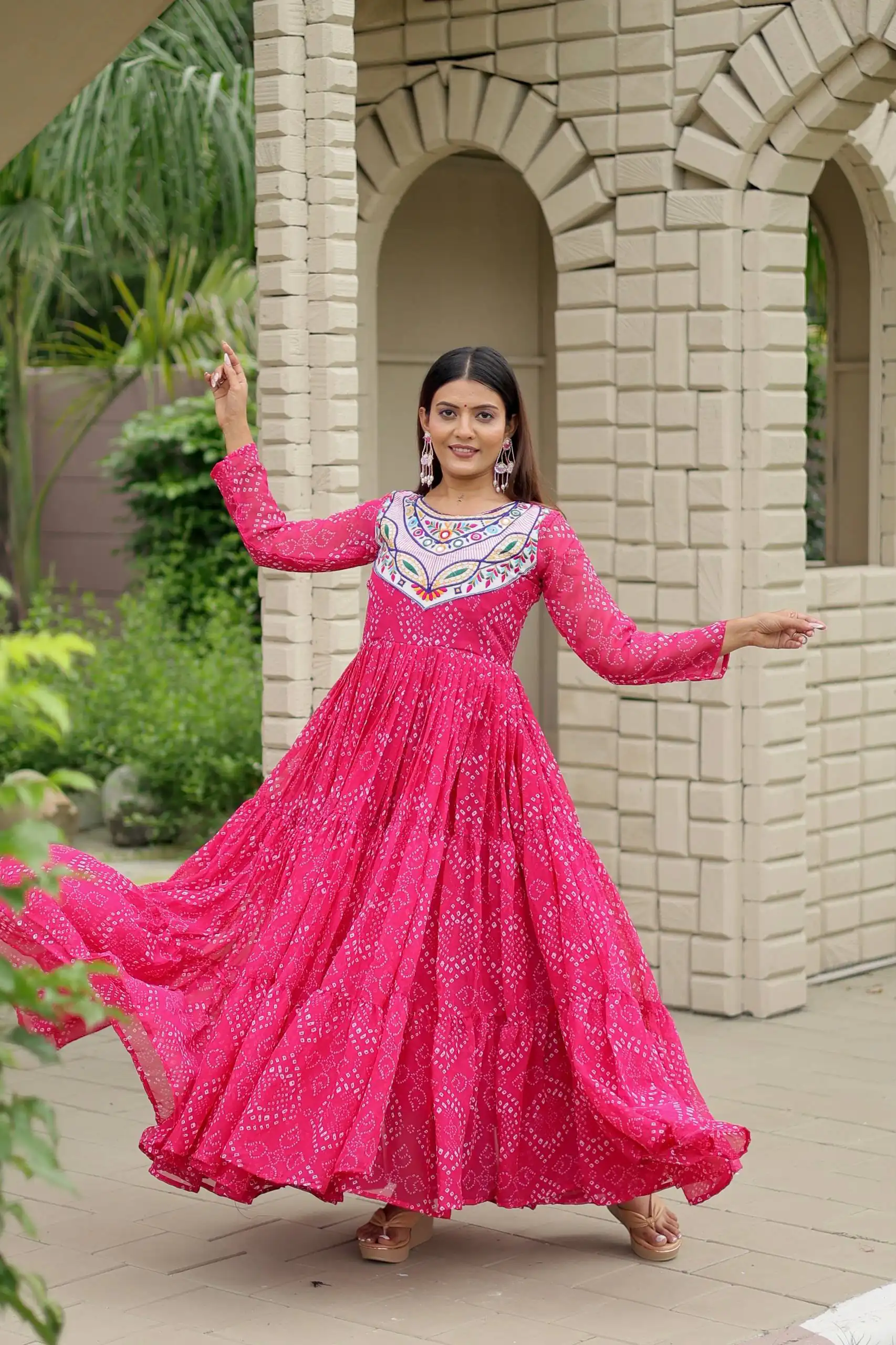 Ram 130 Pink in Colour Faux Georgette Bandhani Print Work Gown. Available at ₹1749 only. Delivery 4-6 Working Days. Shop now. | Gowns, Bollywood Gowns, Creative Gowns, Designer Gowns, Embroidered Gowns, Party Wear Gowns
