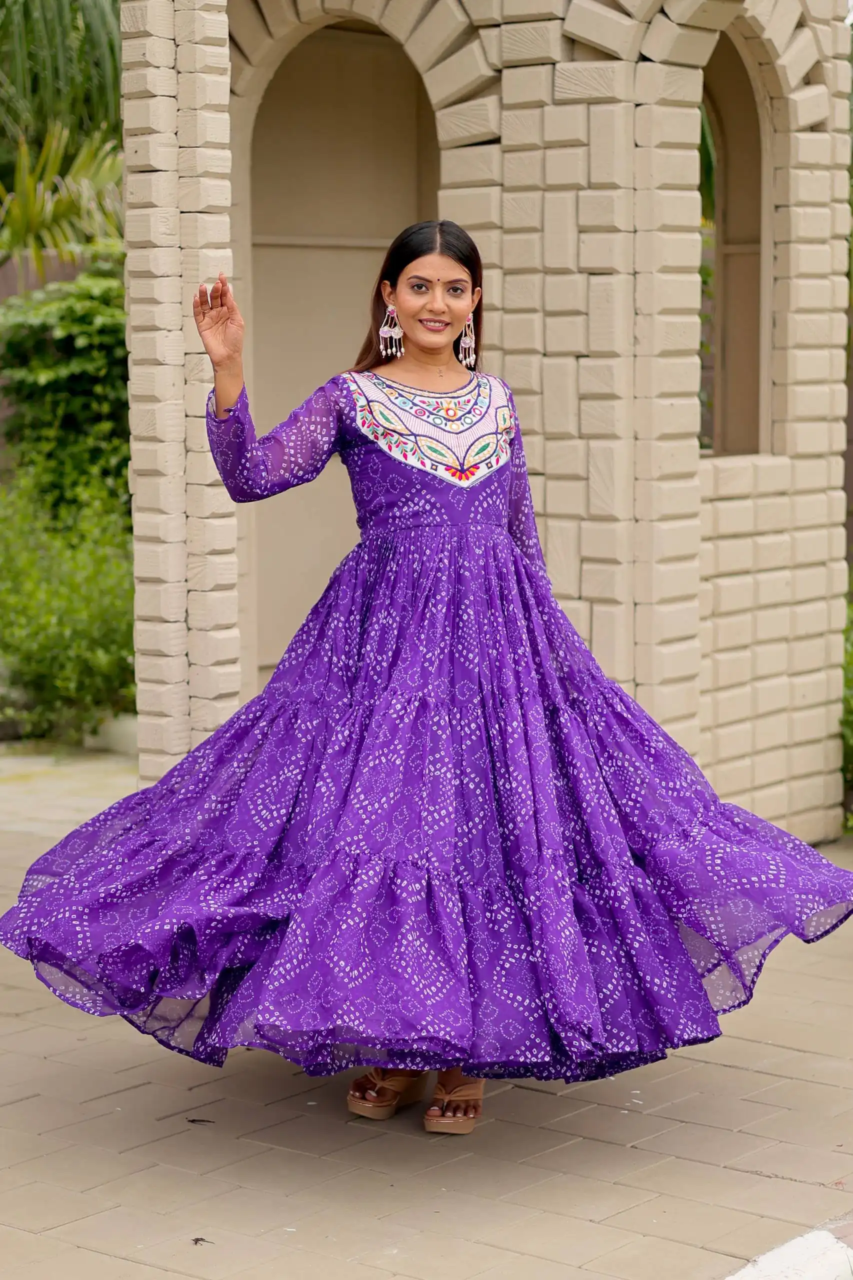 Ram 130 Purple in Colour Faux Georgette Bandhani Print Work Gown. Available at ₹1749 only. Delivery 4-6 Working Days. Shop now. | Gowns, Bollywood Gowns, Creative Gowns, Designer Gowns, Embroidered Gowns, Party Wear Gowns