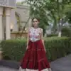 KA 5071 Red Color Rayon Embroidery Work & Cowrie Work Lehenga Choli . Grab it for ₹2849. Delivery 4-6 Working Days. Shop now. | Lehenga, Bollywood Lehenga, Creative Lehenga, Designer Lehenga, Embroidered Lehenga, Party Wear Lehenga