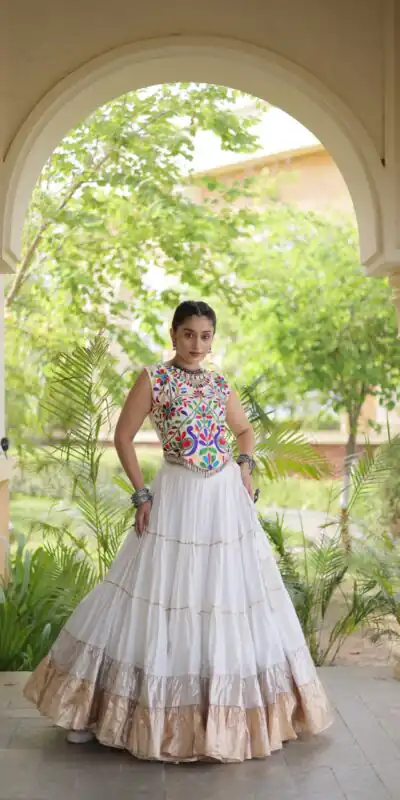 KA 5071 White Rayon Embroidery Work & Cowrie Work Lehenga Choli . Grab it for ₹2849. Delivery 4-6 Working Days. Shop now. | Lehenga, Bollywood Lehenga, Creative Lehenga, Designer Lehenga, Embroidered Lehenga, Party Wear Lehenga