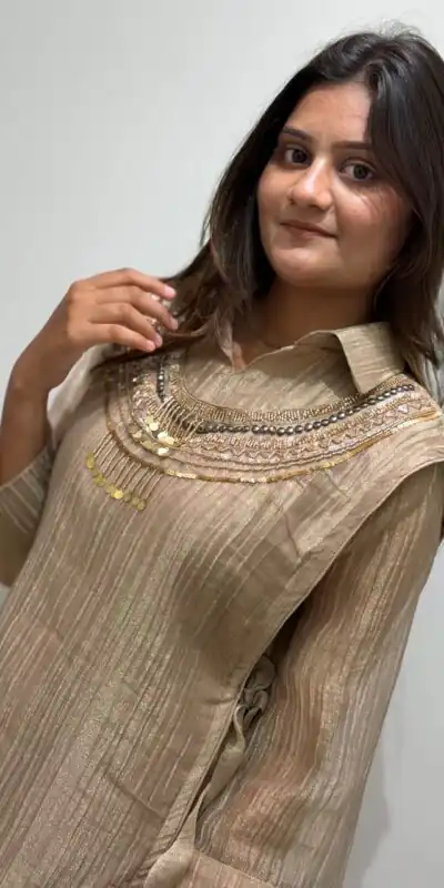 BE 484 Chiku Colour | Brown Salsa Silk Kurti with Hand Work. Get it for ₹2199. Delivery 4-6 Working Days. Online Shop now. | Kurti, Bollywood Kurti, Creative Kurtis, Designer Kurti, Party Wear Kurti, Selfie Kurti