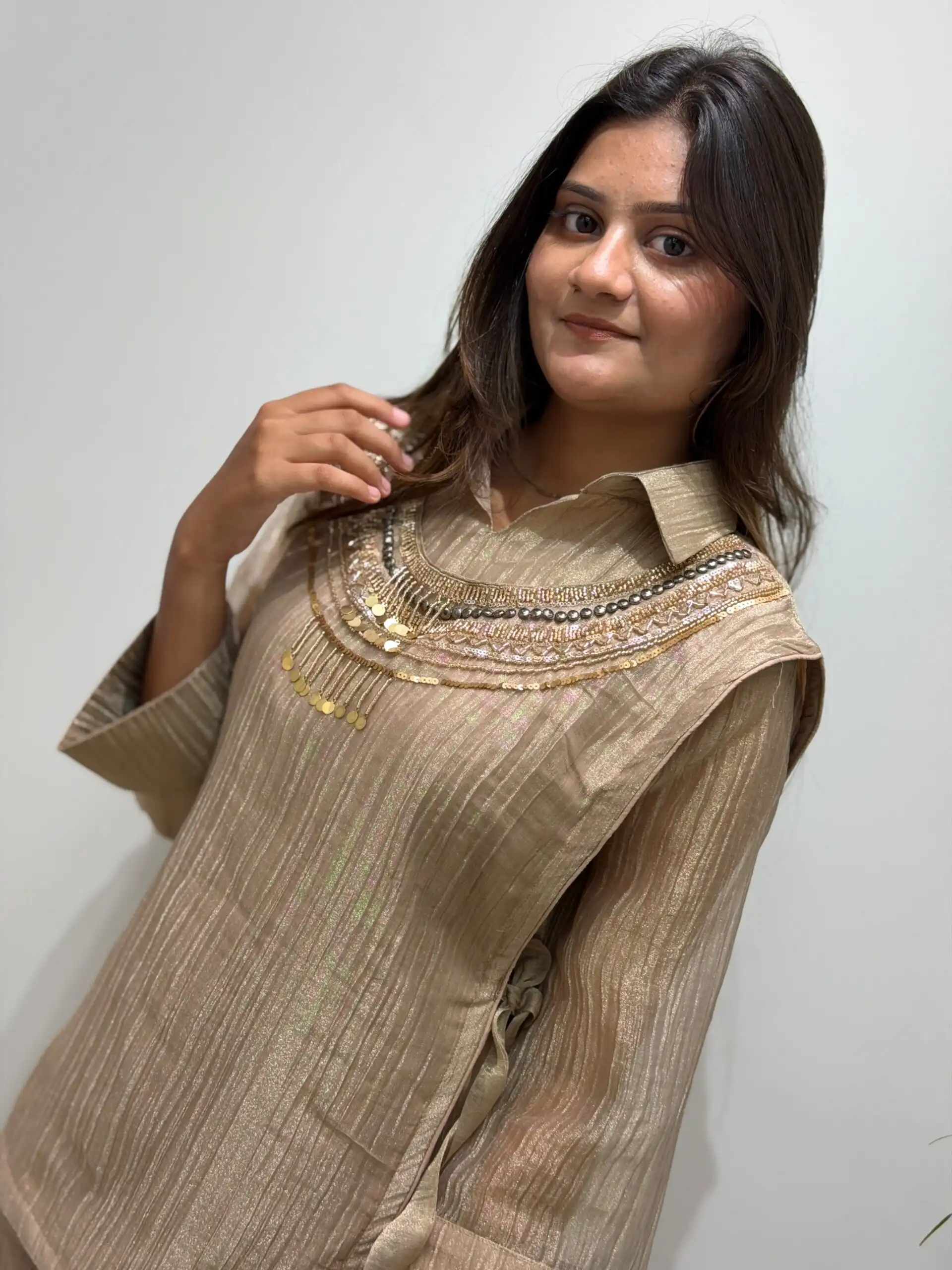 BE 484 Chiku Colour | Brown Salsa Silk Kurti with Hand Work. Get it for ₹2199. Delivery 4-6 Working Days. Online Shop now. | Kurti, Bollywood Kurti, Creative Kurtis, Designer Kurti, Party Wear Kurti, Selfie Kurti