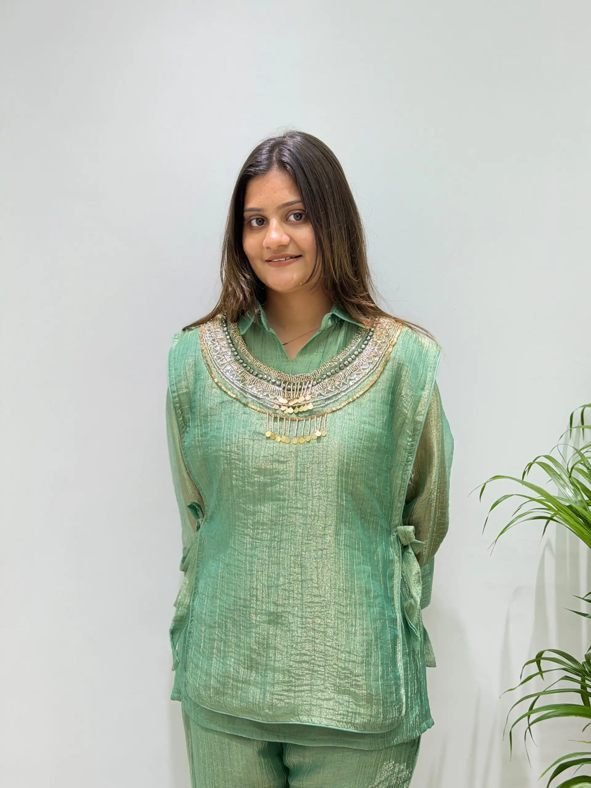 BE 484 Pista Colour | Brown Salsa Silk Kurti with Hand Work. Get it for ₹2199. Delivery 4-6 Working Days. Online Shop now. | Kurti, Bollywood Kurti, Creative Kurtis, Designer Kurti, Party Wear Kurti, Selfie Kurti