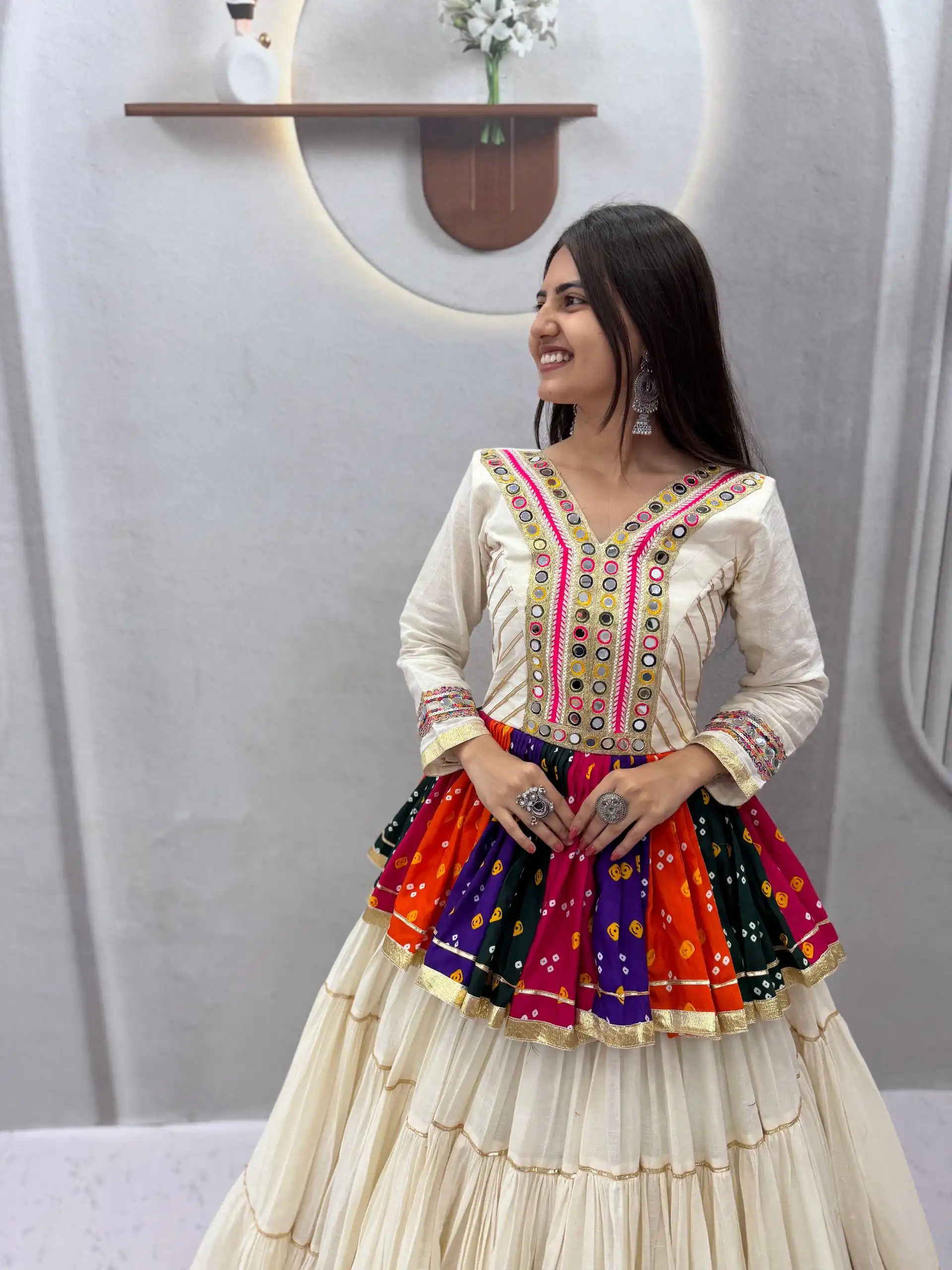 Aglow White Pure Cotton Gamthi Work Lehenga Choli - Image 5