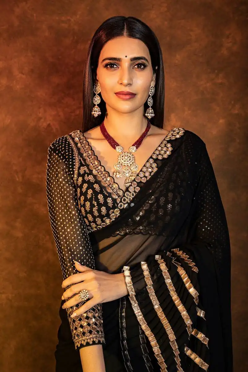 Fancy Black Faux Georgette Embroidery Work Saree - Image 3