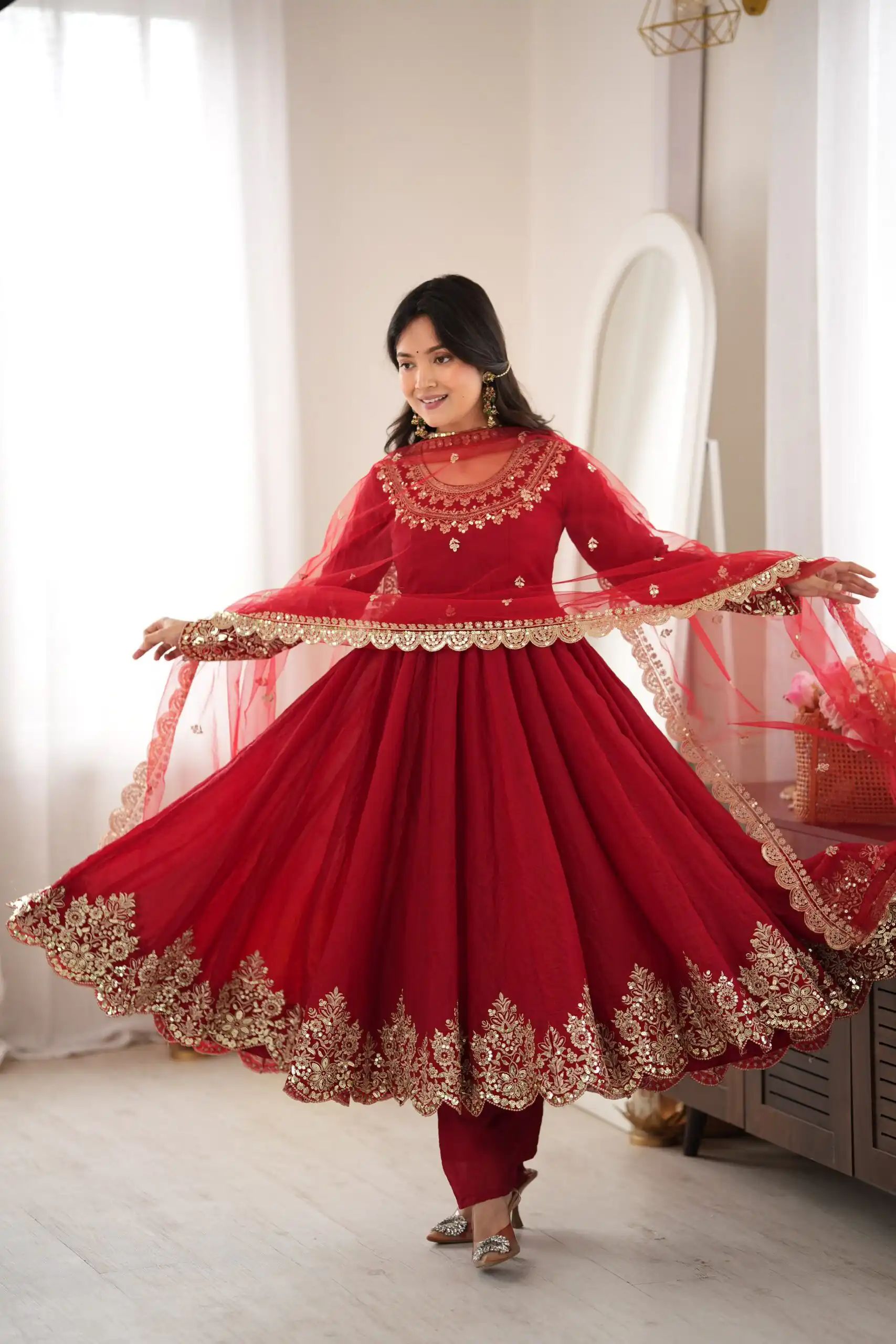 Glowing Maroon Doremon Crush Sequence Work Gown - Image 6