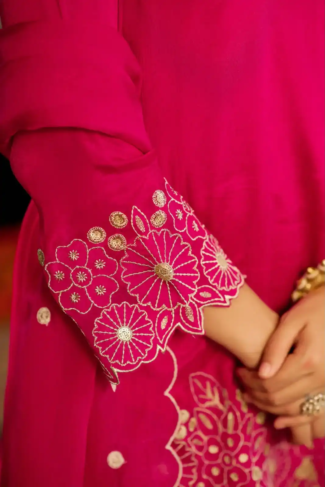 Glowing Pink Chinon Silk Sequence Work Salwar Suit - Image 3