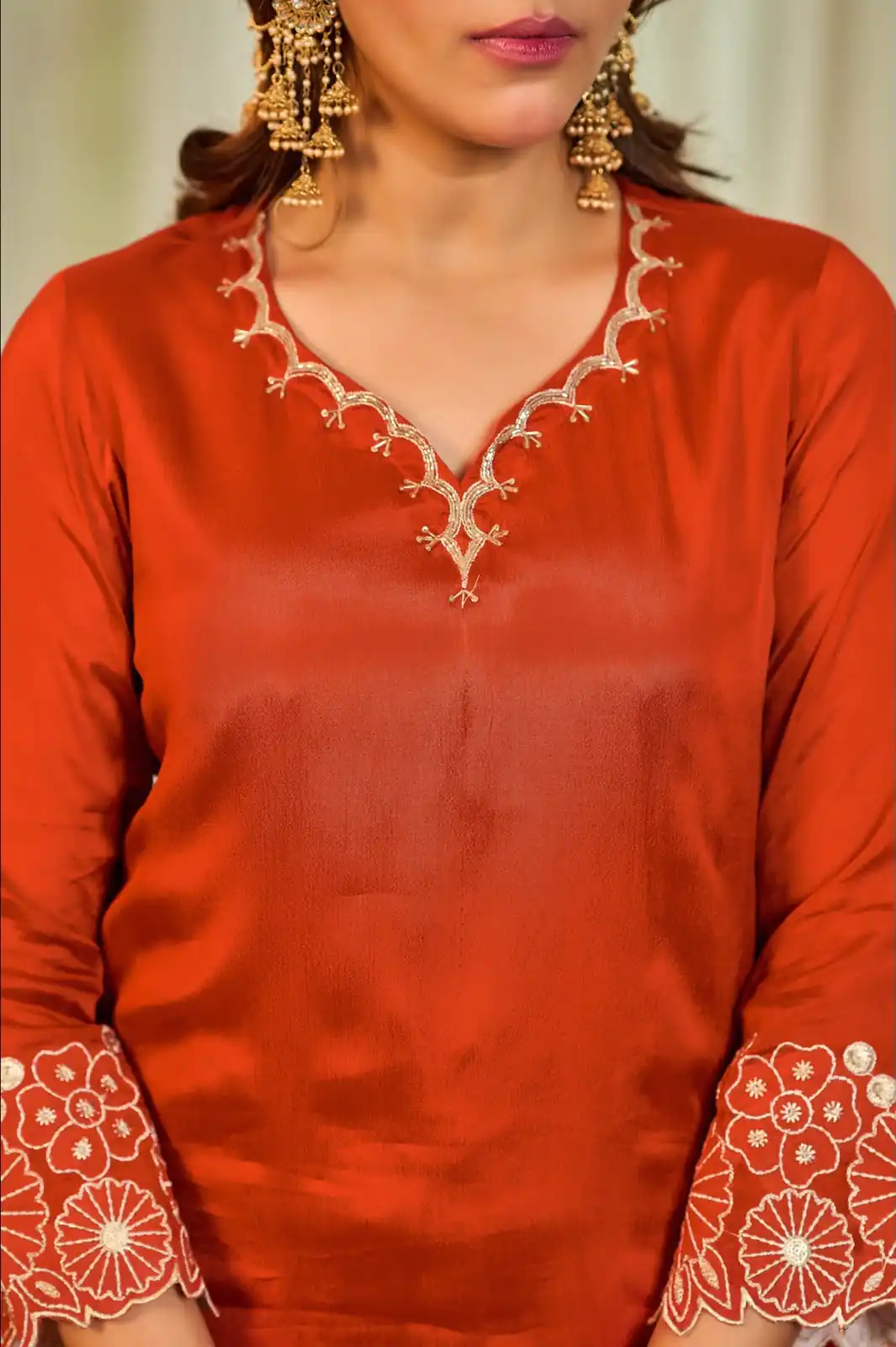 Glowing Rust Chinon Silk Sequence Work Salwar Suit - Image 6