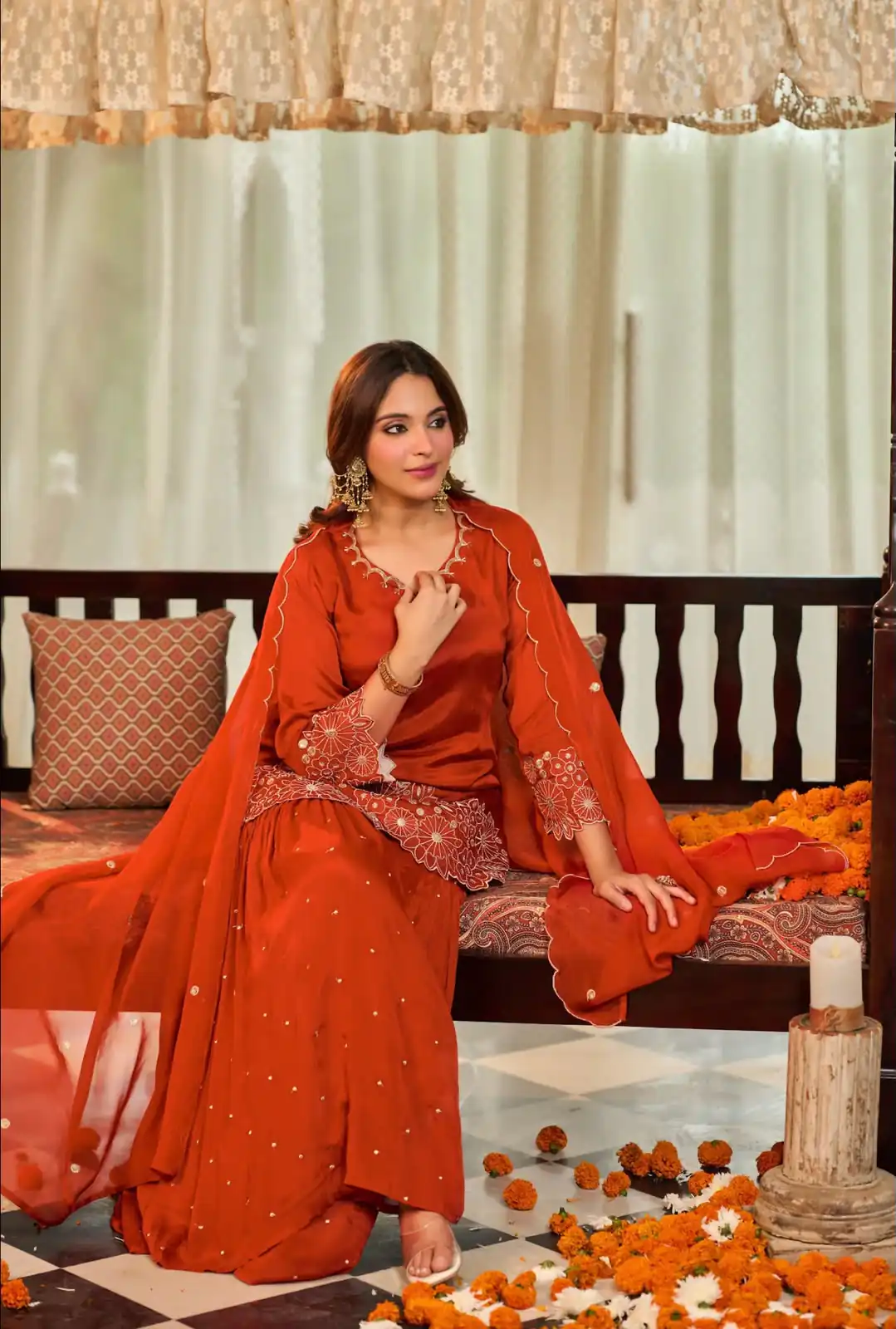 Glowing Rust Chinon Silk Sequence Work Salwar Suit - Image 3