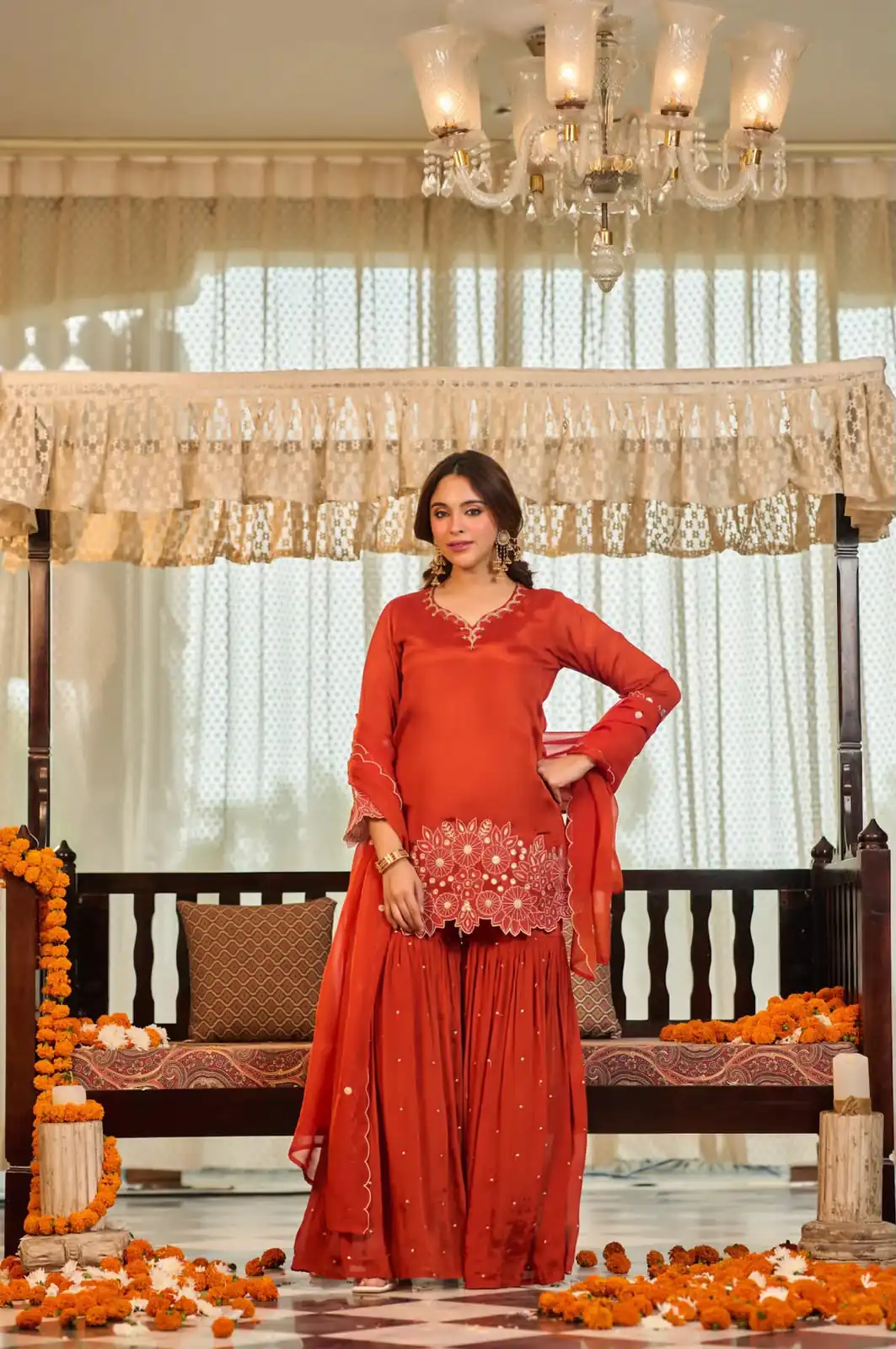 Glowing Rust Chinon Silk Sequence Work Salwar Suit - Image 2