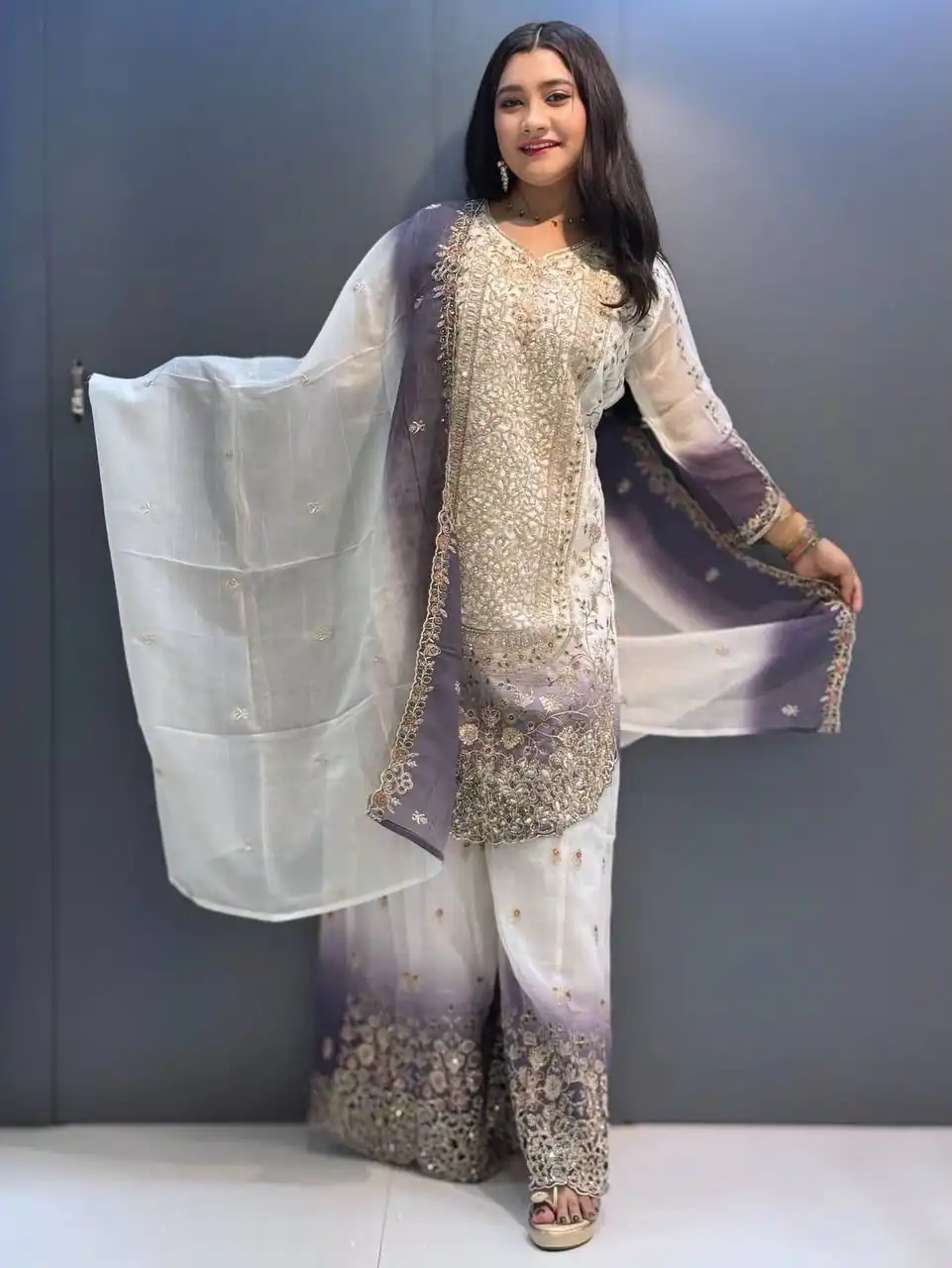 Grand Lavender Star Georgette Embroidery Work Salwar Suit