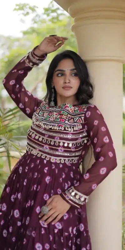 Alternative view of Great Wine Faux Georgette Bandhani Kutchi Work Gown