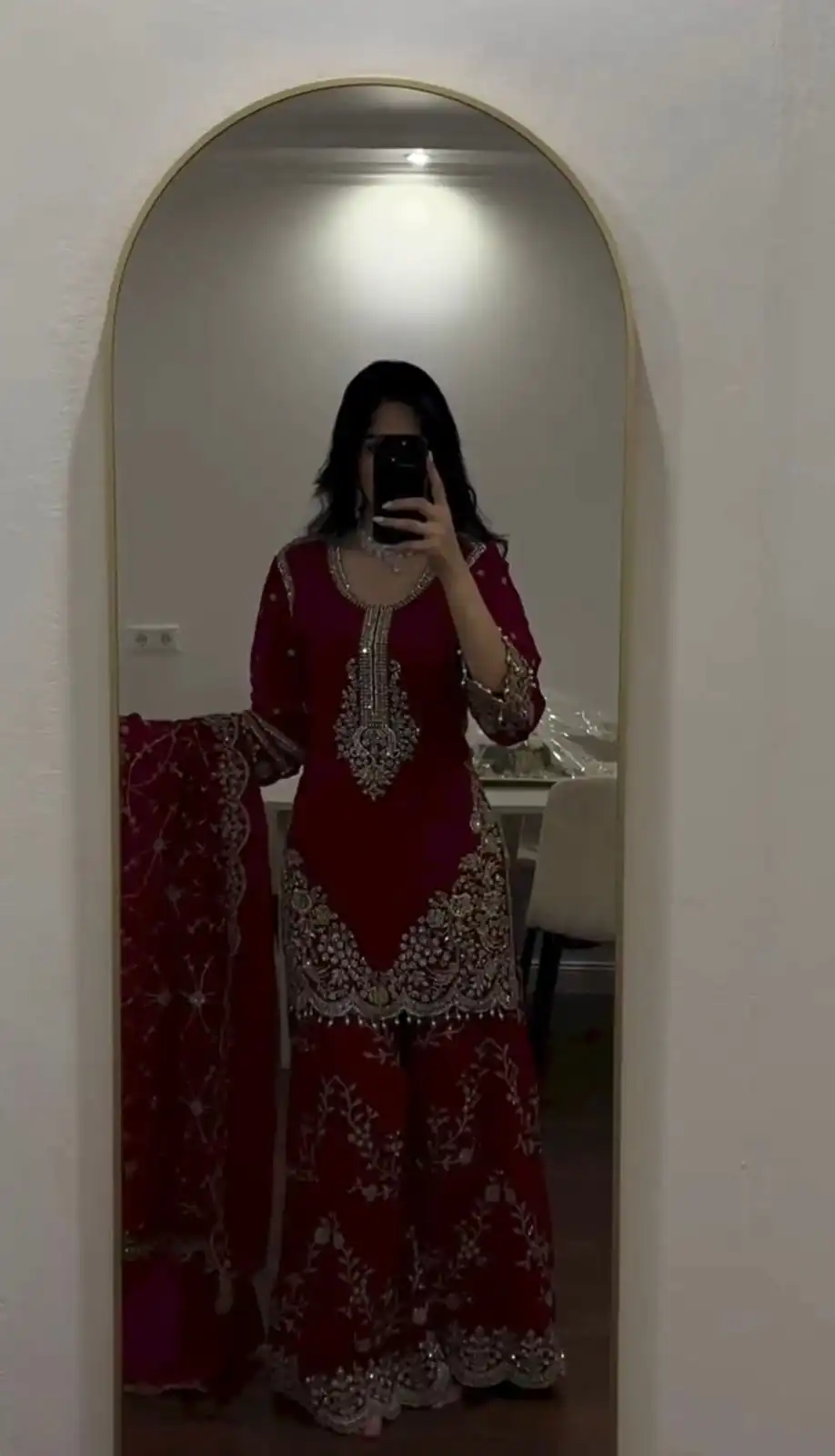 Magical Maroon Faux Georgette Embroidery Work Salwar Suit
