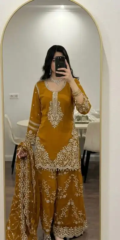 Alternative view of Magical Yellow Faux Georgette Embroidery Work Salwar Suit