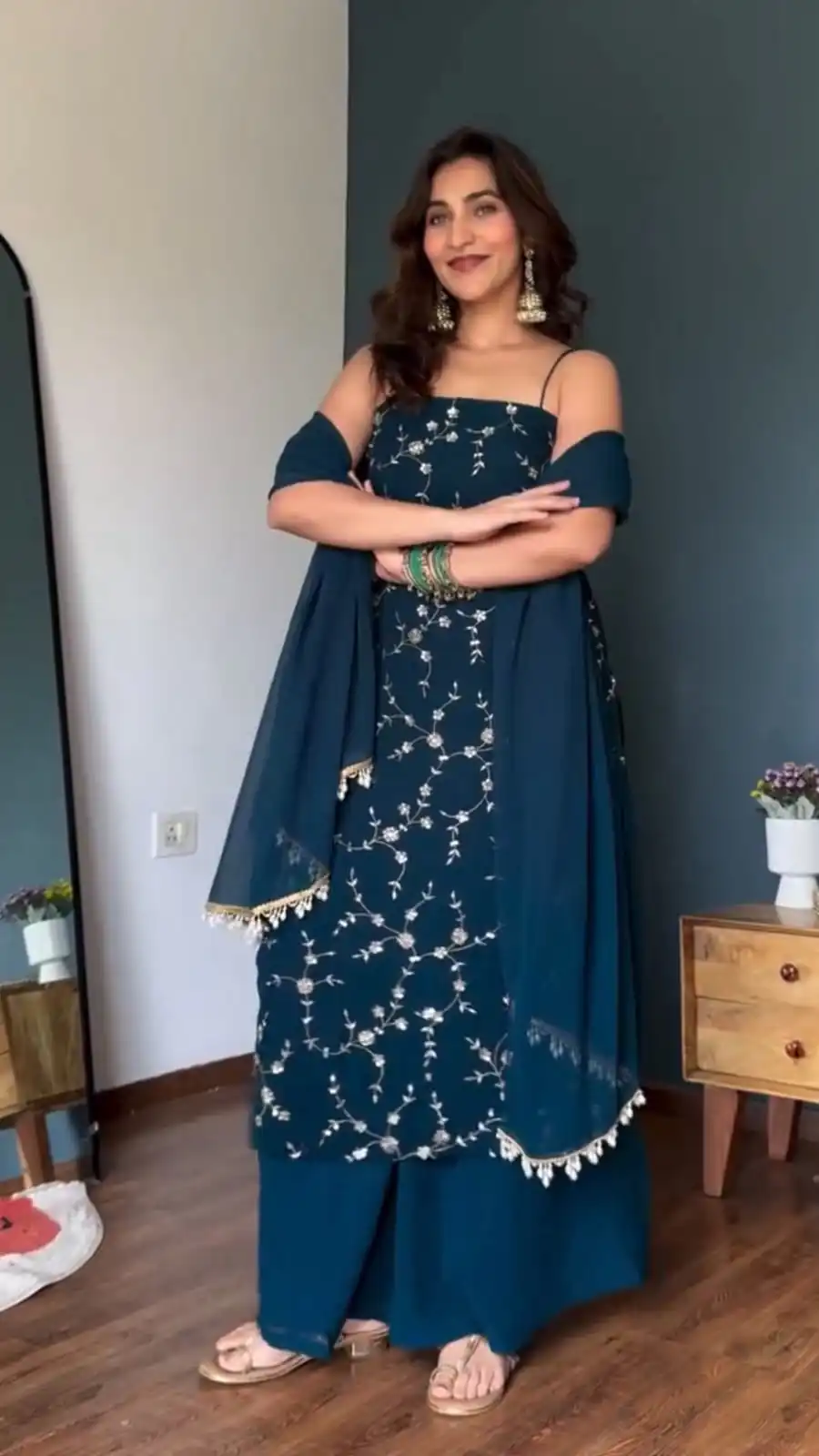 Perfect Teal Faux Georgette Sequence Work Salwar Suit