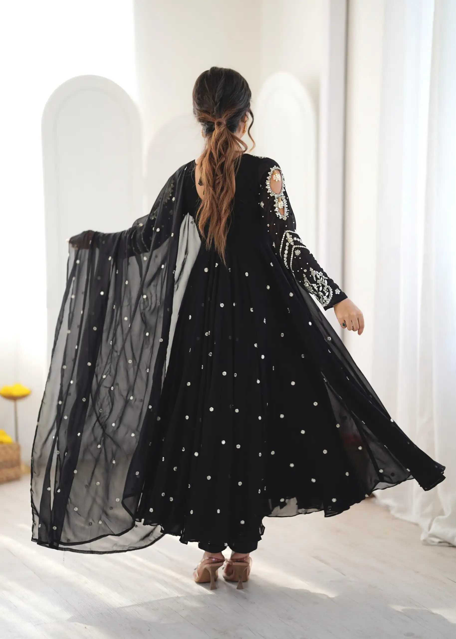 Pretty Black Faux Georgette Embroider Work Salwar Suit - Image 8
