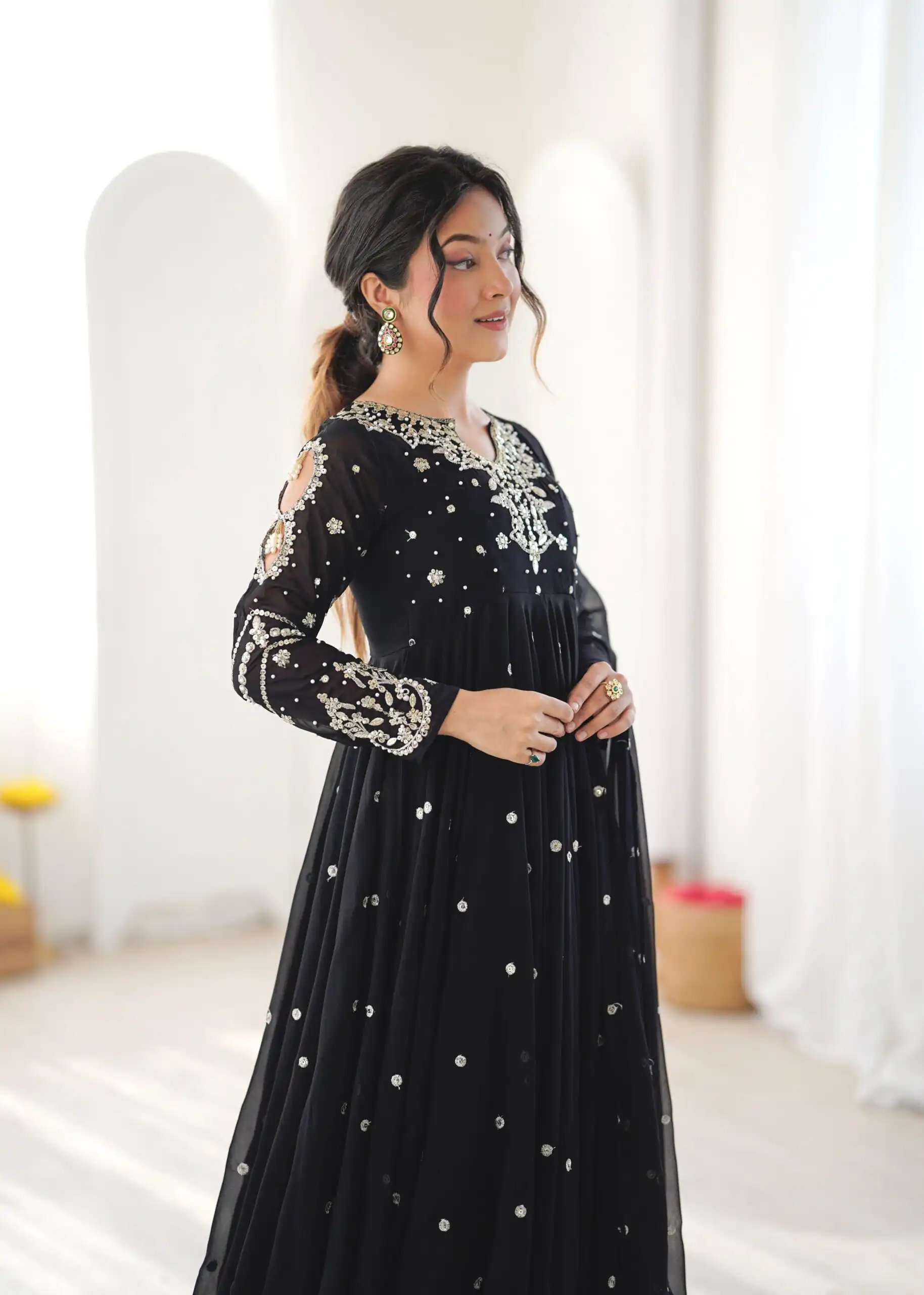 Pretty Black Faux Georgette Embroider Work Salwar Suit - Image 7