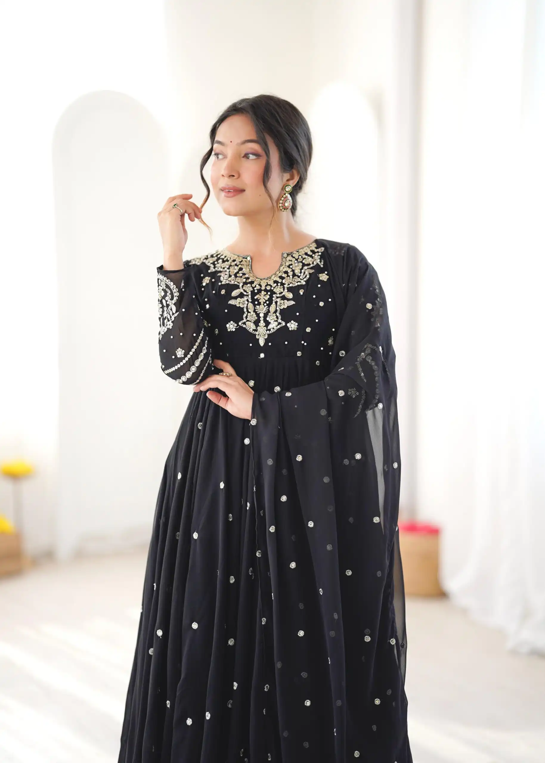 Pretty Black Faux Georgette Embroider Work Salwar Suit - Image 5