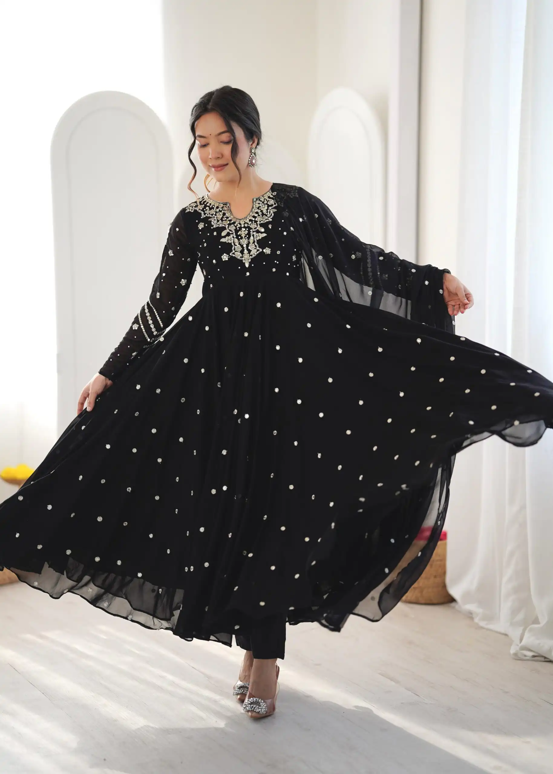 Pretty Black Faux Georgette Embroider Work Salwar Suit - Image 4