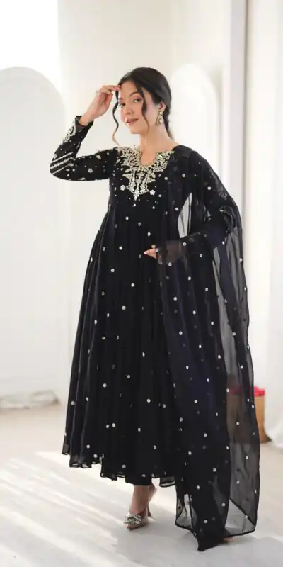 Alternative view of Pretty Black Faux Georgette Embroider Work Salwar Suit