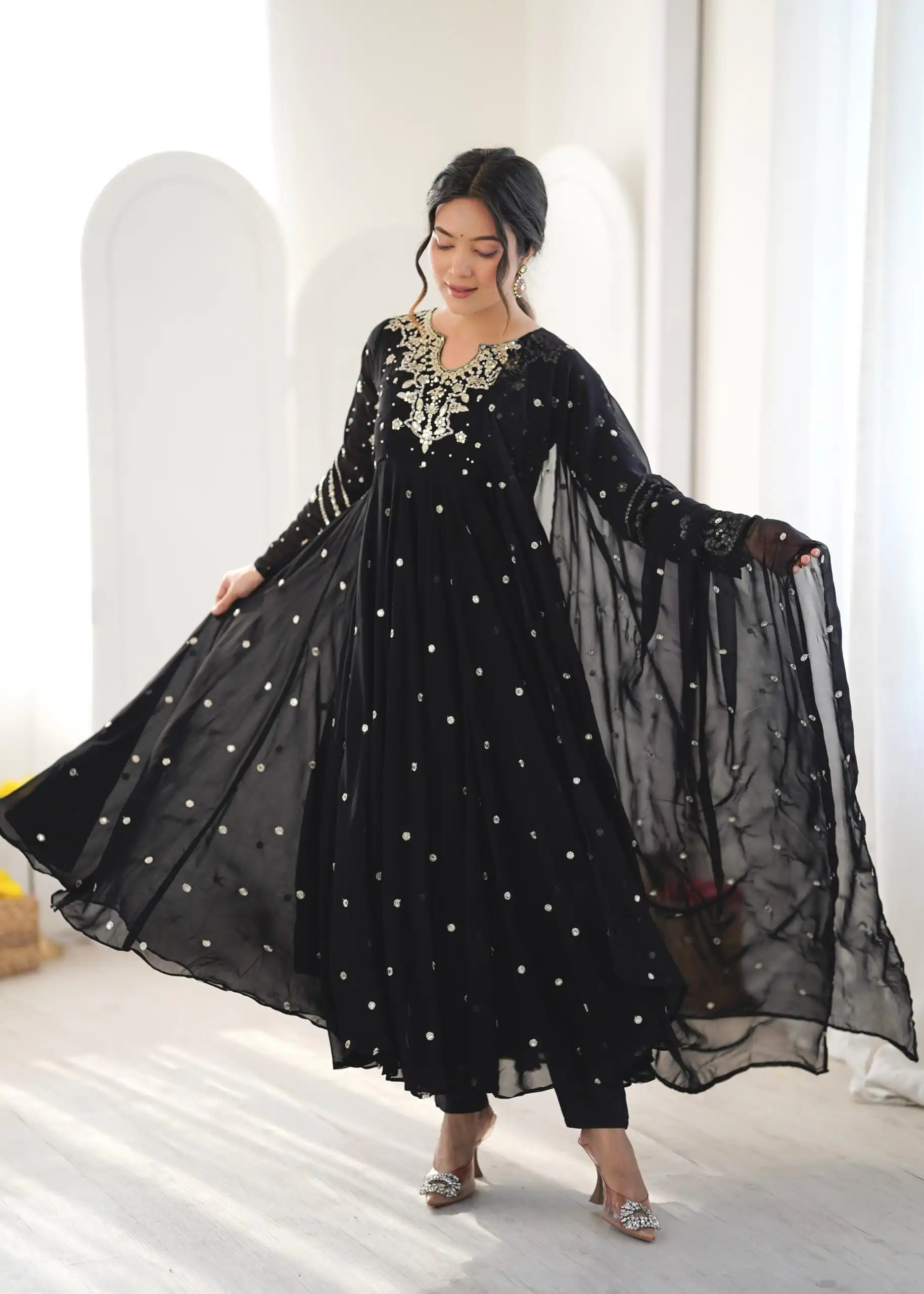 Pretty Black Faux Georgette Embroider Work Salwar Suit - Image 9