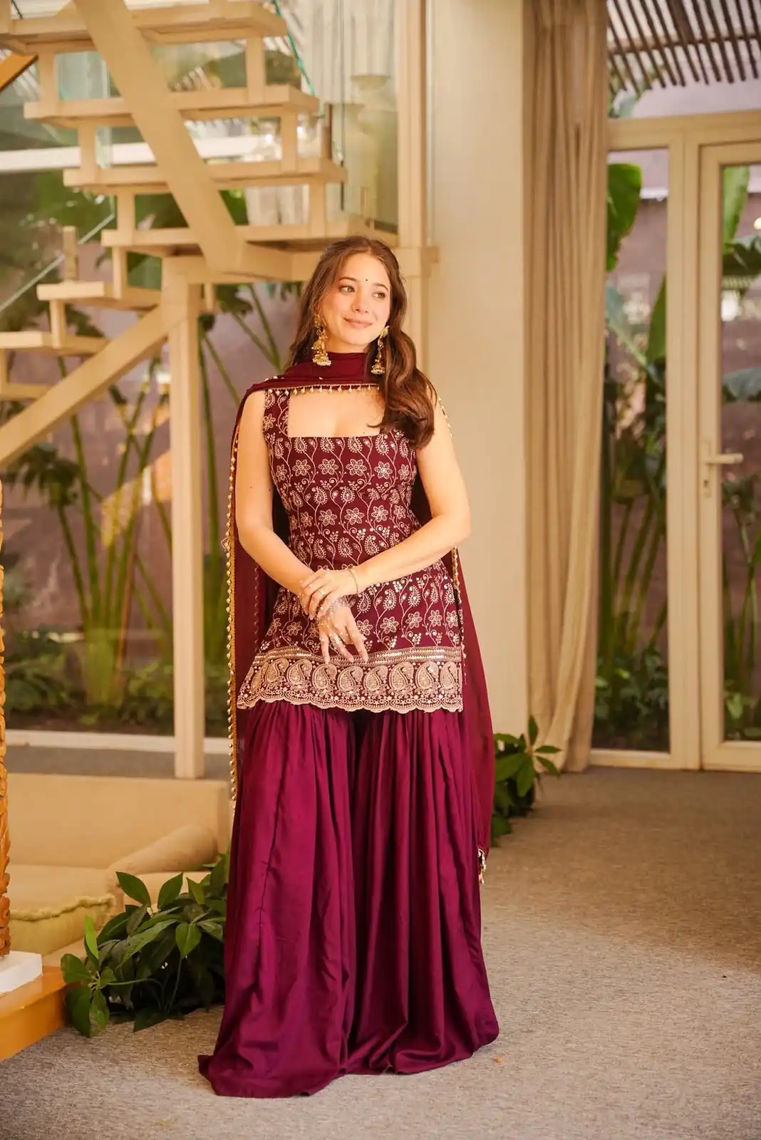 Pretty Maroon Faux Georgette Sequences Work Salwar Suit - Image 2