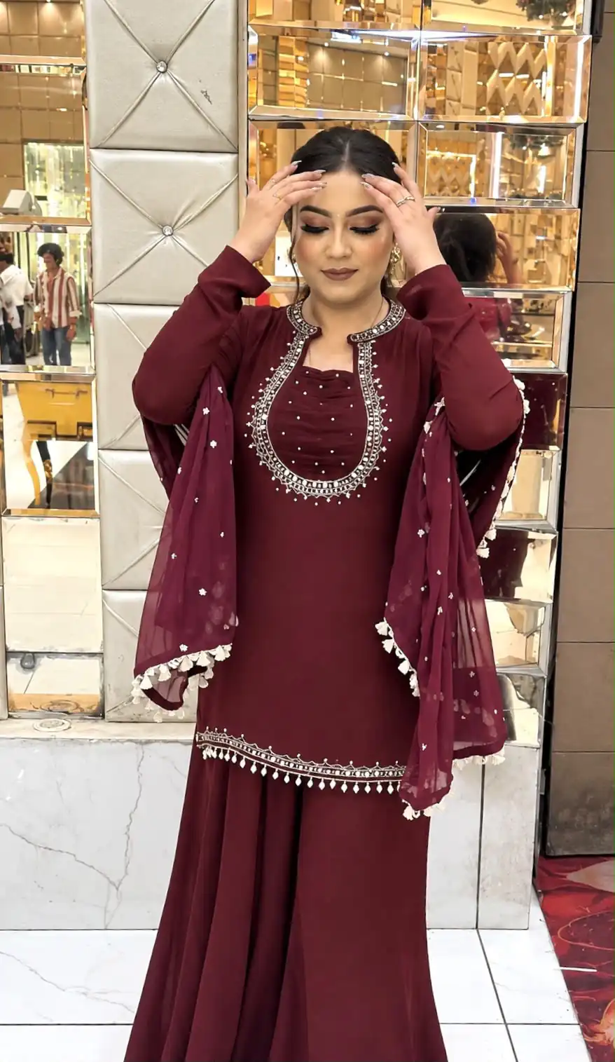 Pretty Maroon Georgette Hand Work Salwar Suit - Image 2