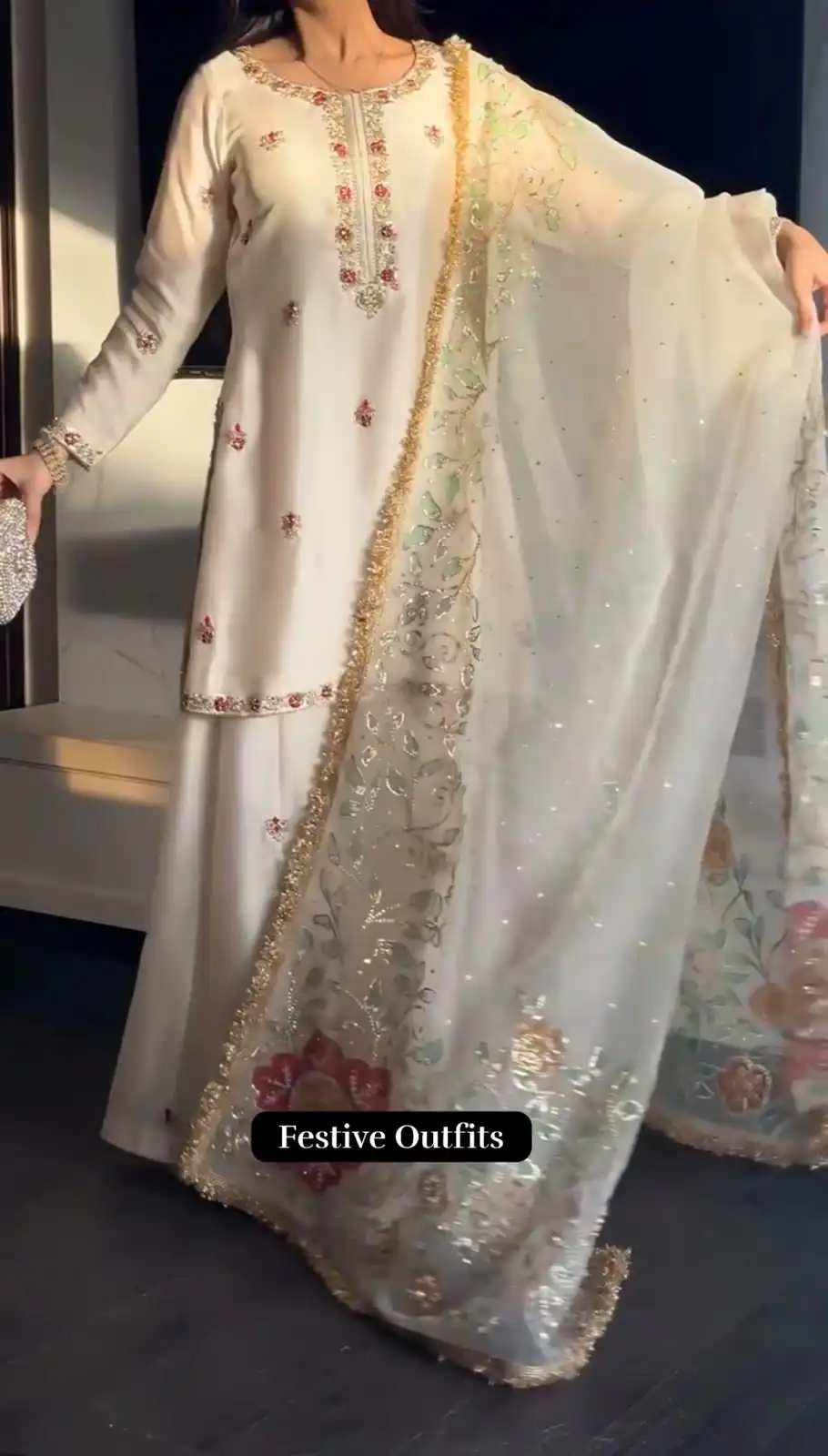 Pretty White Faux Georgette Embroidery Work Salwar Suit - Image 5
