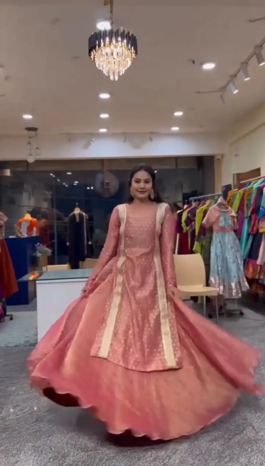 Shiny Peach Salsa Fancy Lace Work Lehenga Choli - Image 3