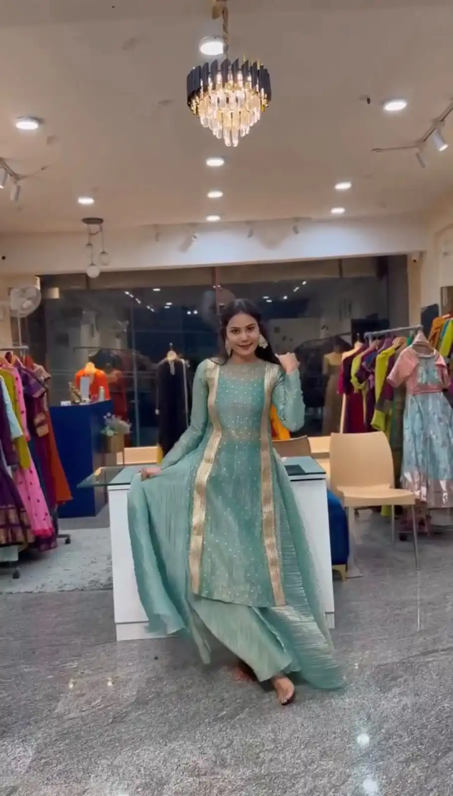 Shiny Sea Green Salsa Fancy Lace Work Lehenga Choli - Image 3