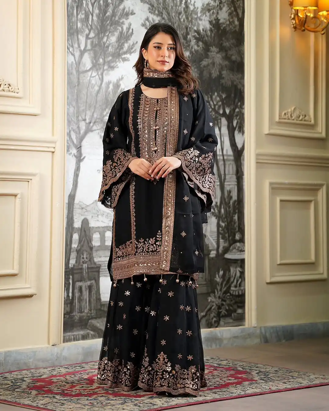 Super Black Fendy Silk Sequins Work Salwar Suit - Image 8