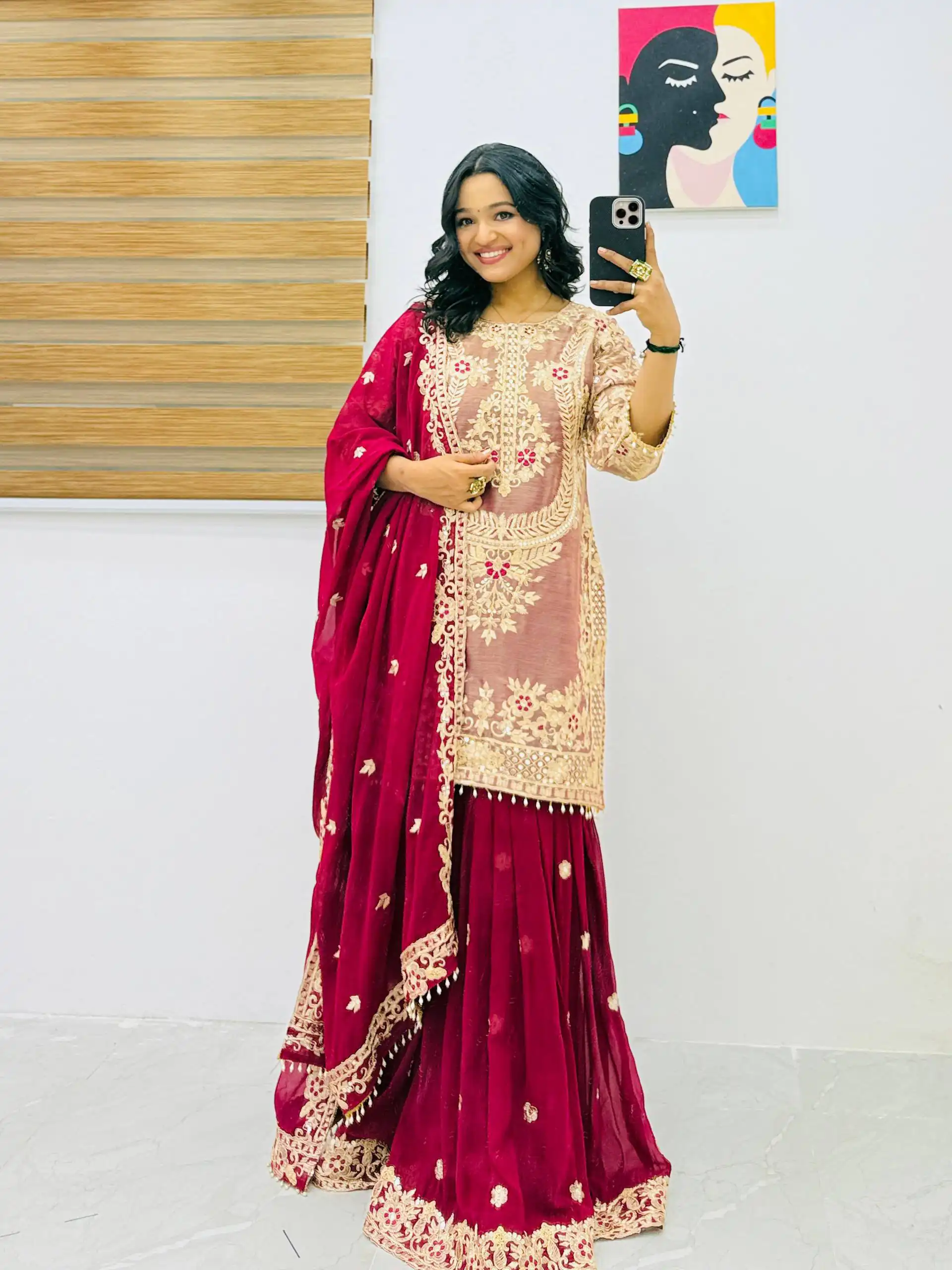 Super Maroon Crunchy Silk Embroidery Work Salwar Suit