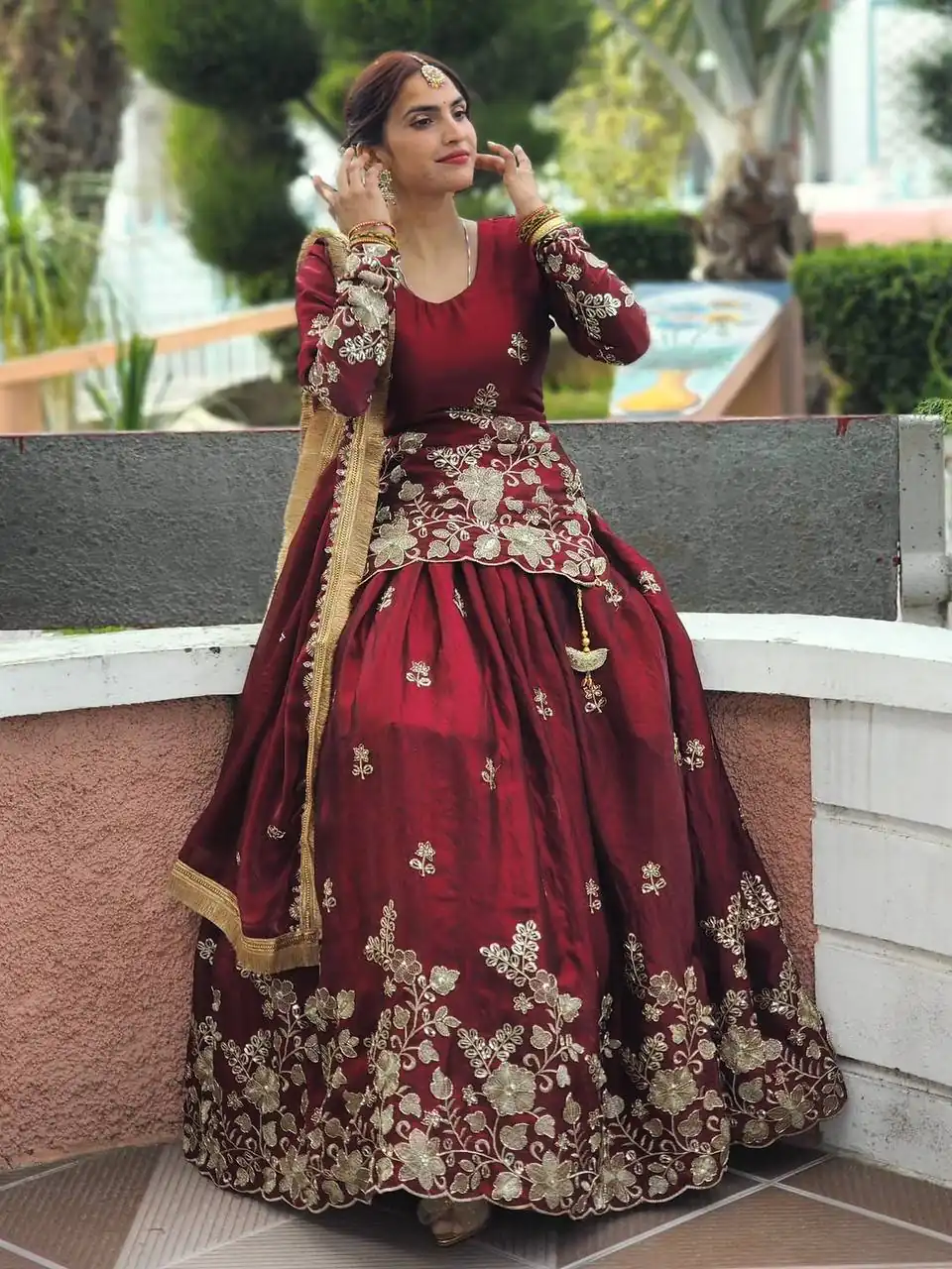 Super Maroon Fandy Silk Sequins Work Salwar Suit - Image 2