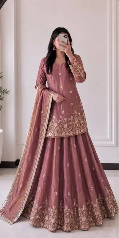 Super Peach Fandy Silk Sequins Work Salwar Suit