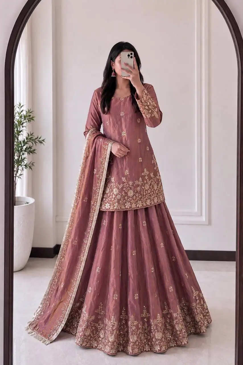 Super Peach Fandy Silk Sequins Work Salwar Suit
