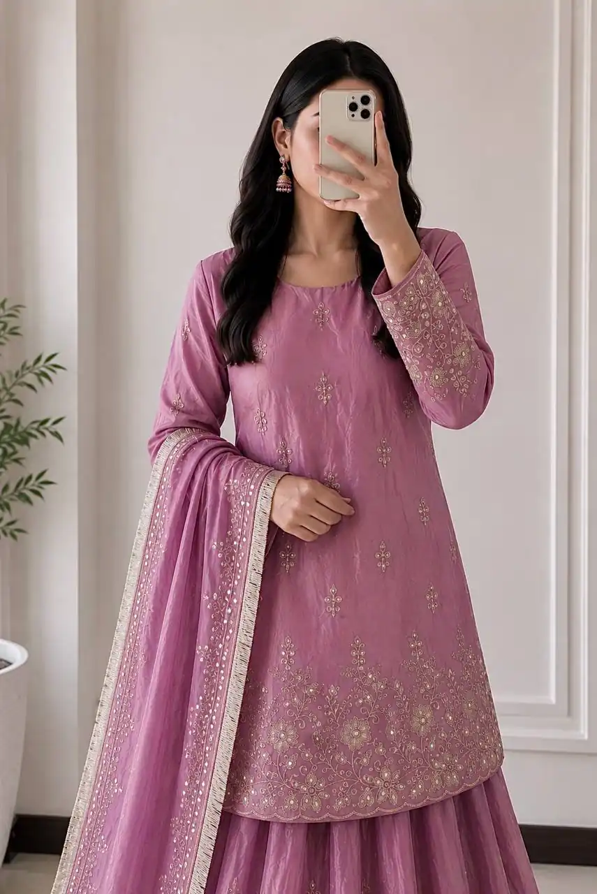 Super Pink Fandy Silk Sequins Work Salwar Suit - Image 2