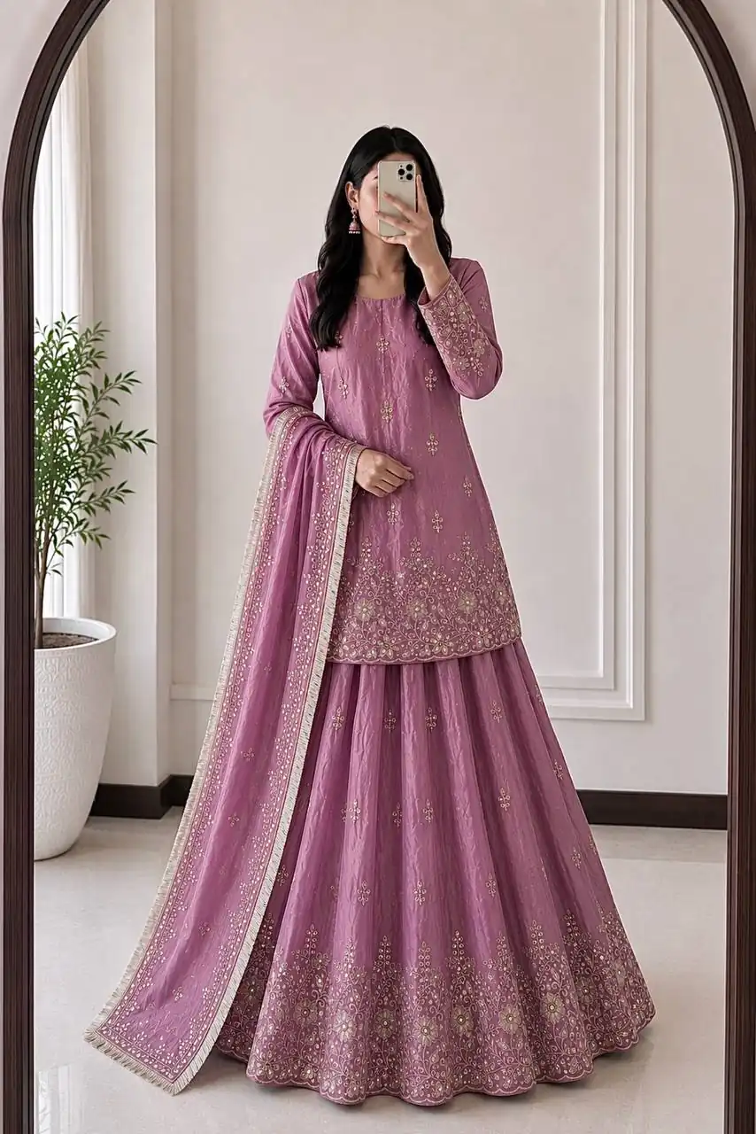 Super Pink Fandy Silk Sequins Work Salwar Suit