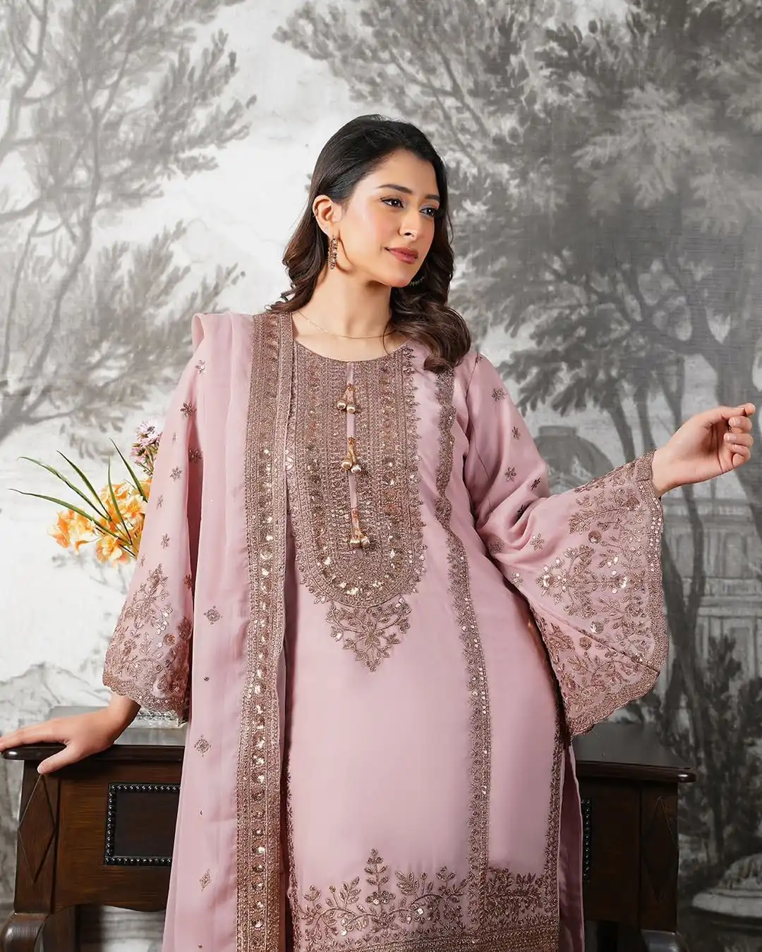 Super Pink Fendy Silk Sequins Work Salwar Suit