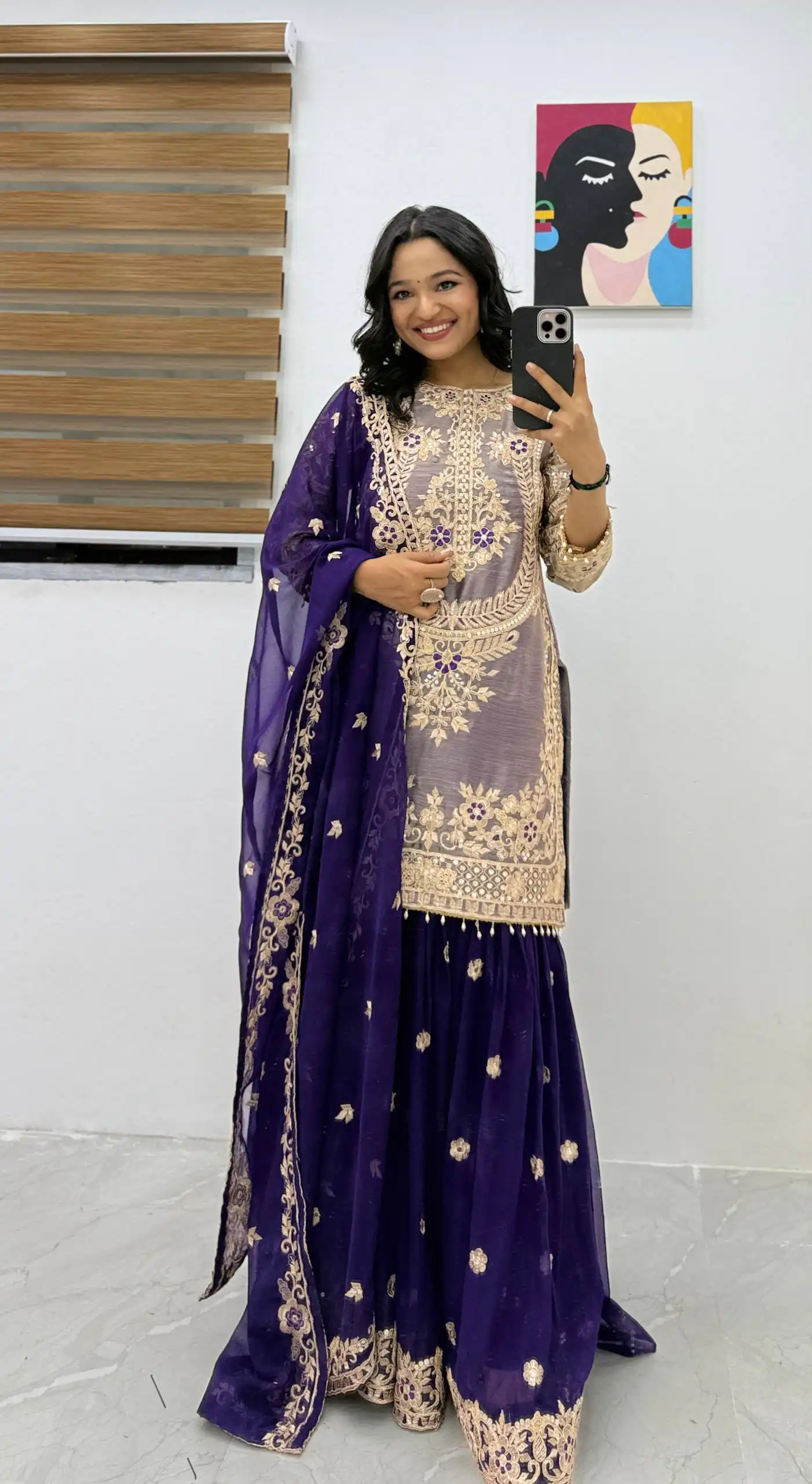 Super Purple Crunchy Silk Embroidery Work Salwar Suit - Image 2