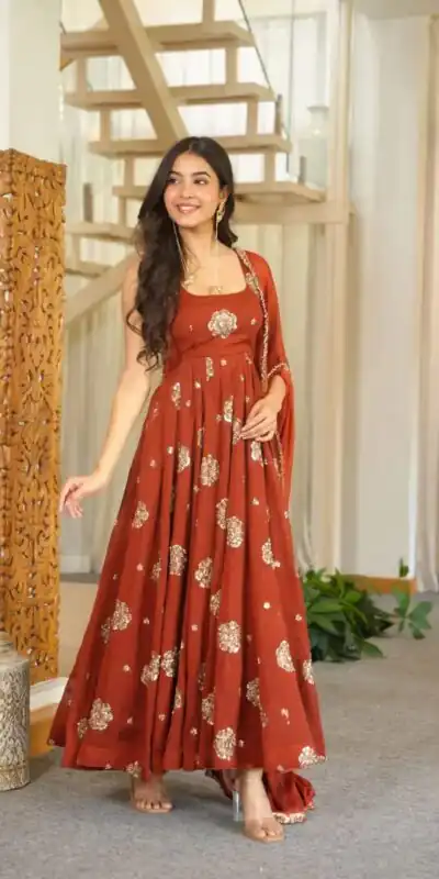 Super Rust Karishma Silk Lace Sequins Work Anarkali Suit