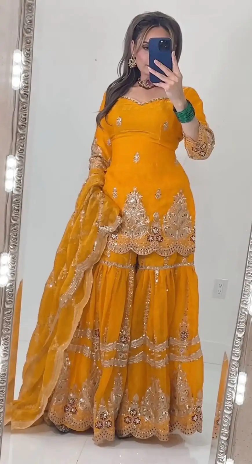 Super Yellow Fendy Crush Sequins Work Salwar Suit - Image 4