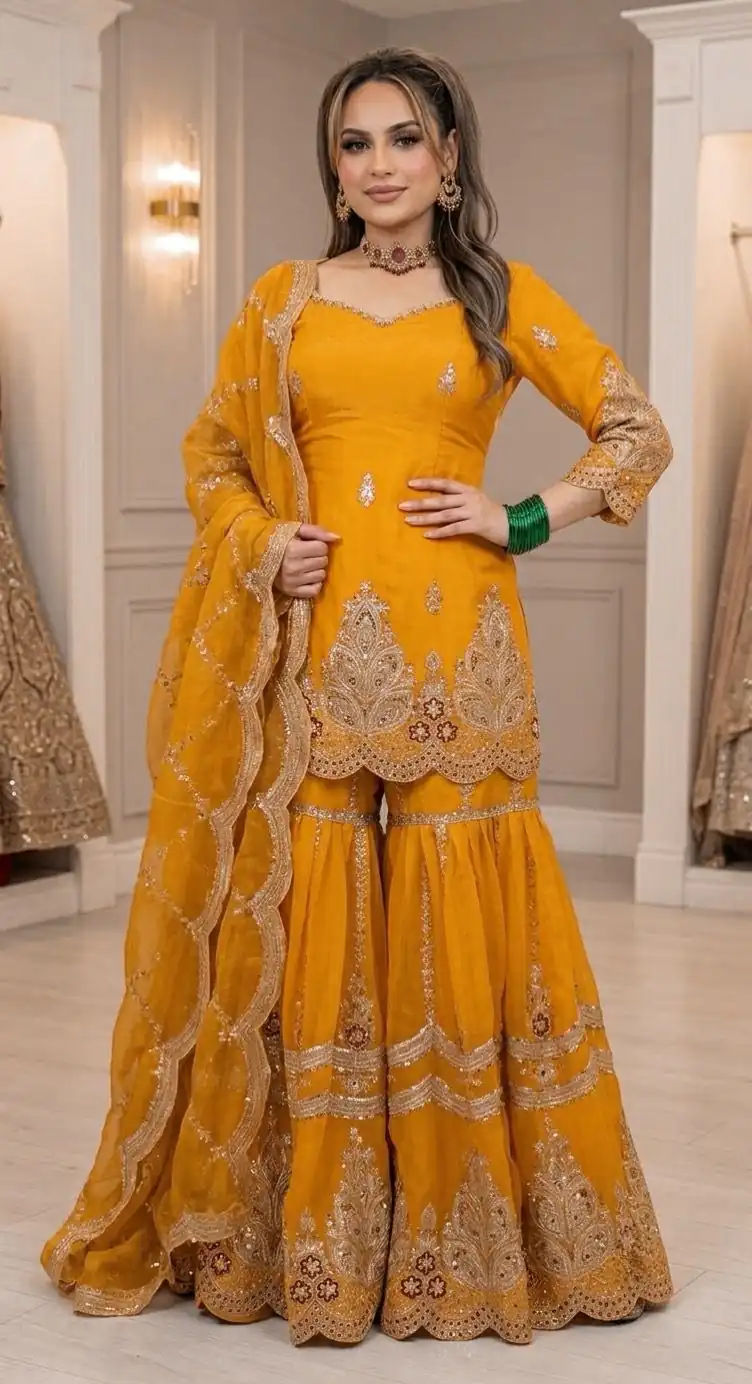 Super Yellow Fendy Crush Sequins Work Salwar Suit - Image 3