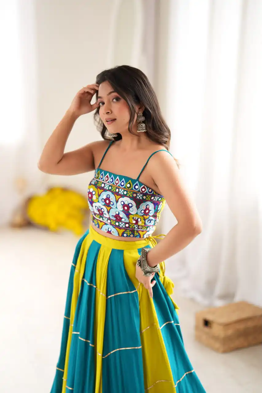 Trendy Blue Rayon Gota Patti Work Lehenga Choli - Image 4