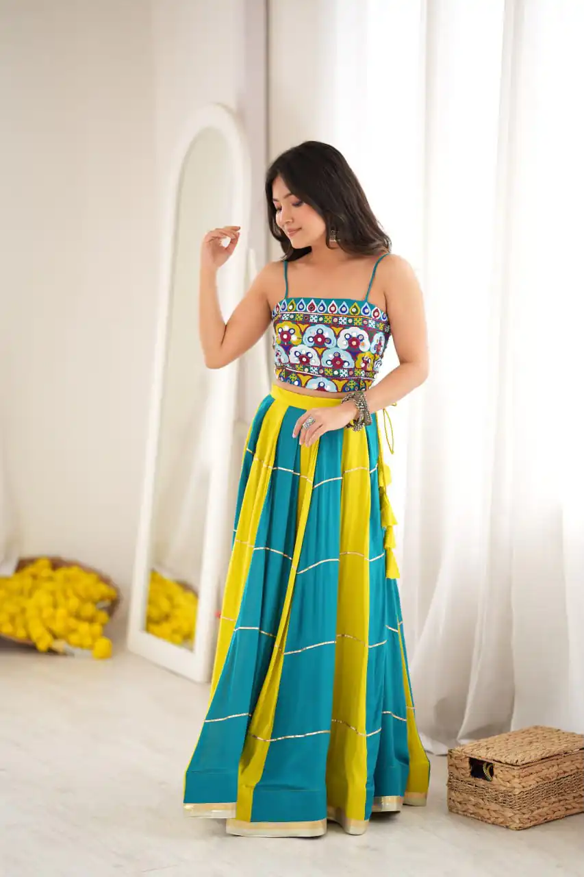 Trendy Blue Rayon Gota Patti Work Lehenga Choli - Image 3