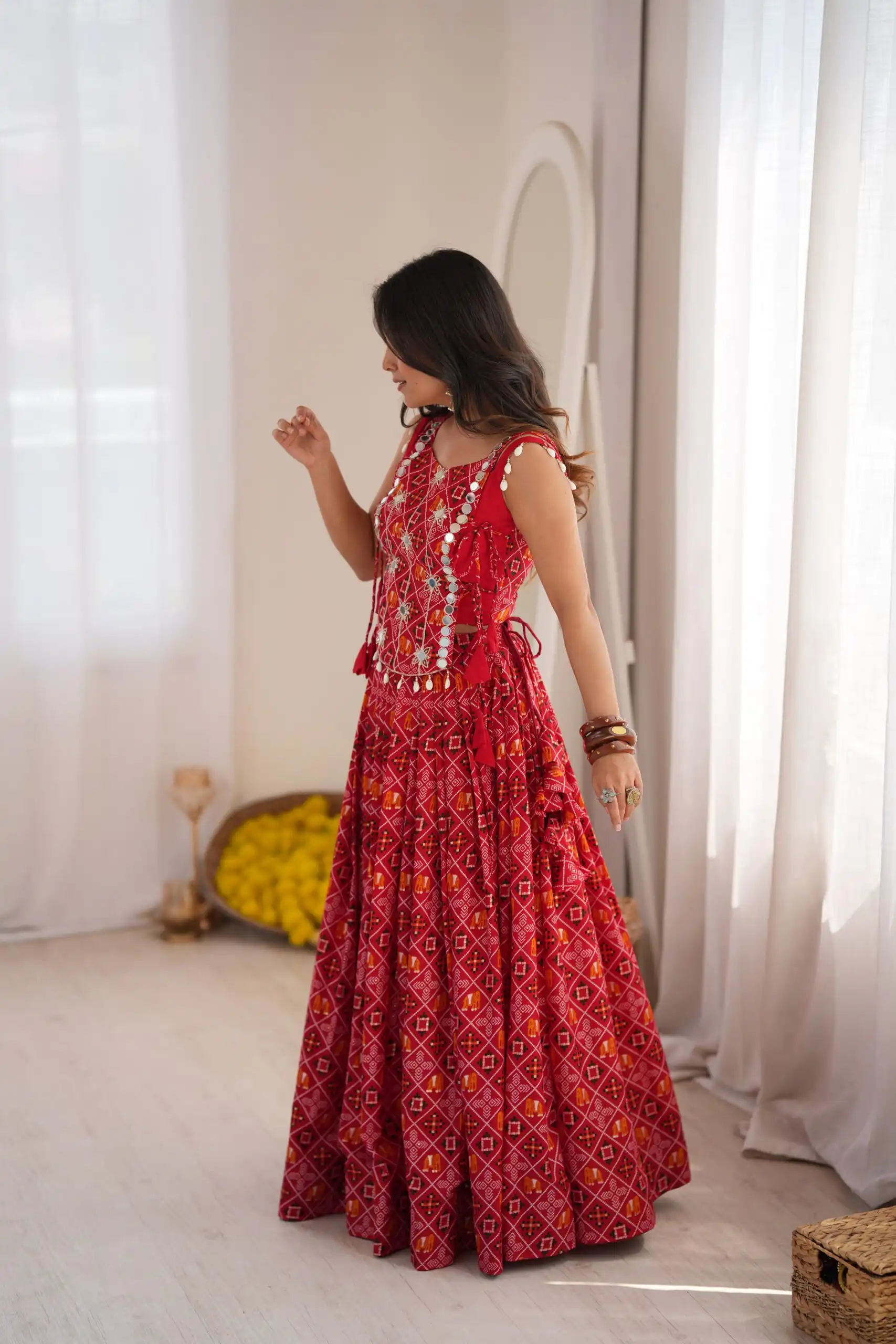 Trendy Red Rayon Digital Print Work Lehenga Choli - Image 3